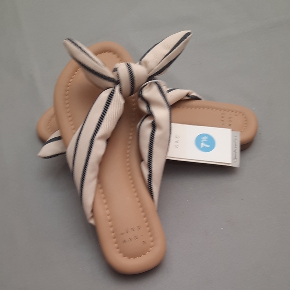 a new day Shoes - A New Day Cream and Navy Striped Sandals - New With Tags - Size 7.5"